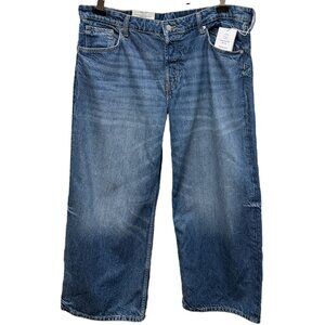 H&M & Denim Jeans Baggie Wide Leg 18 Blue Low Rise Ankle Button Fly NWT